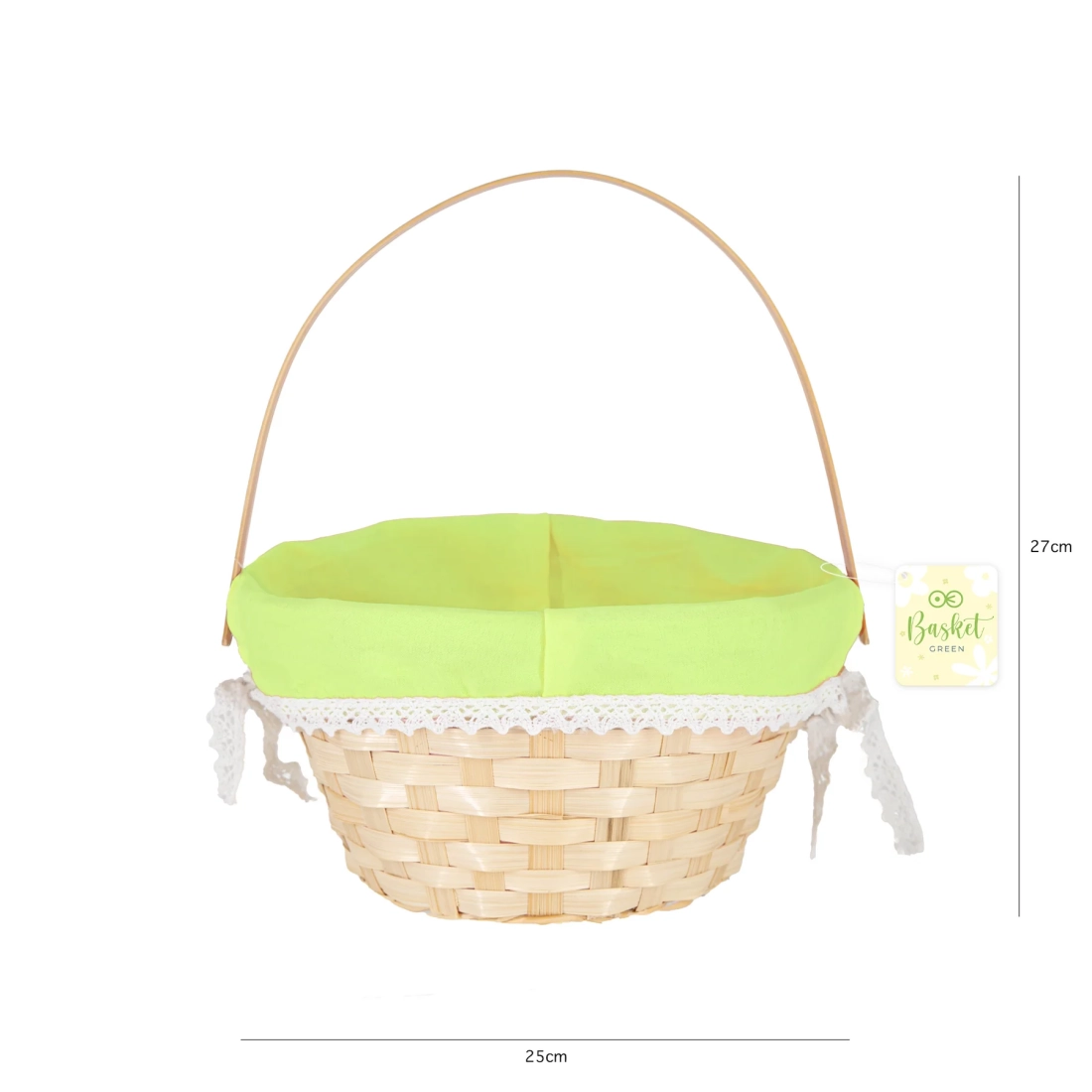 Coș de Paște căptușit cu material verde | Coș împletit manual din nuiele pentru Paște